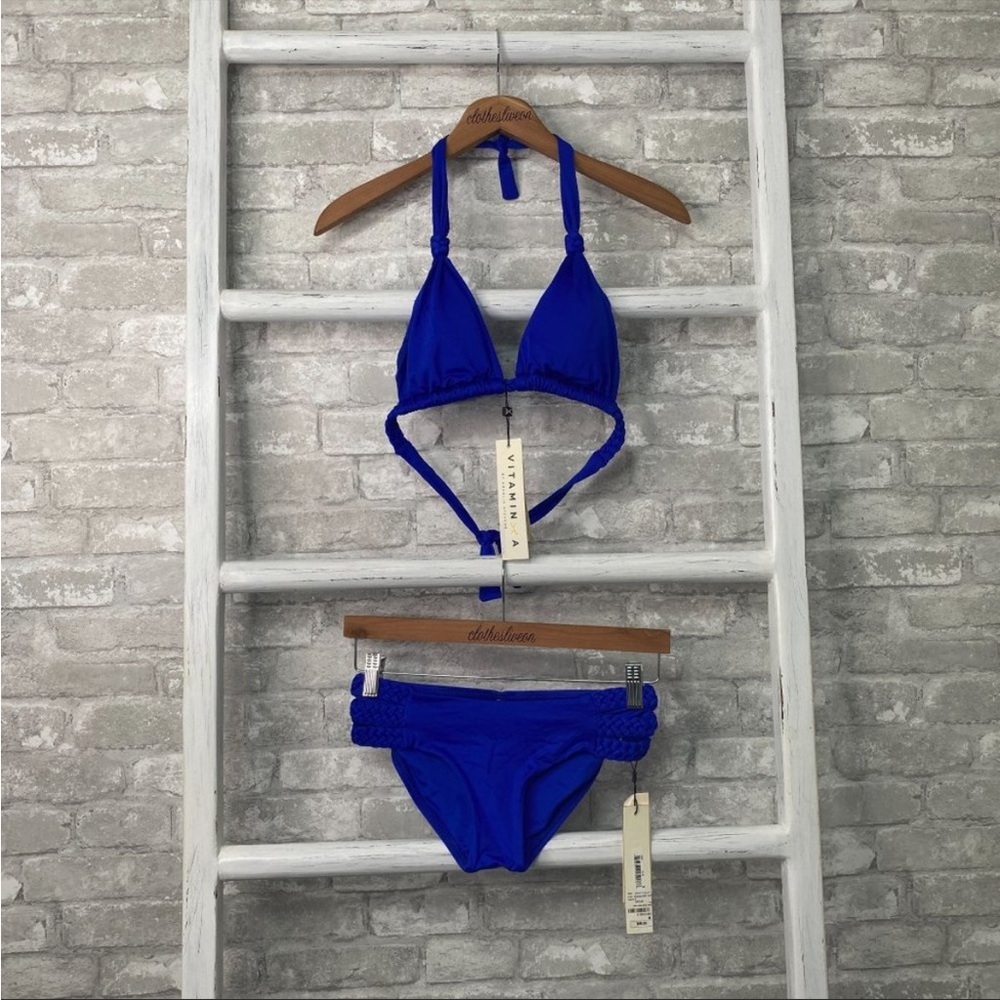Vitamin A Chloe Triple Braid Full Bikini Top and Bottom Set Blue Size Small
